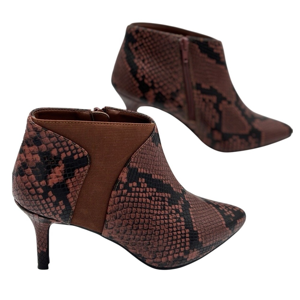 Ashro womens snake bootie shoe size 7.5 M‎ brown snake print side zipper